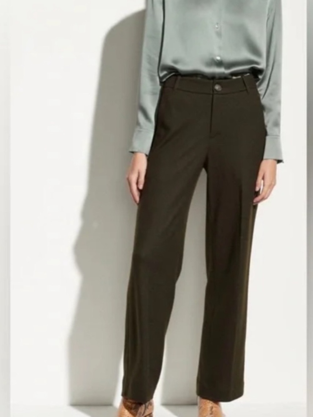 Vince wool olive green wide leg trousers
